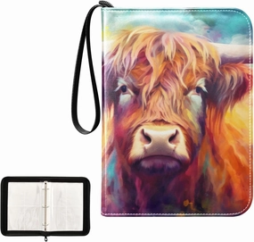 Kigai Cow Painting Trading Card Binder, 4 Pockets Card Album with 400 Cards, Waterproof PU Zip Portable Card Holder for Sports Cards, Game Cards