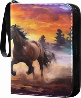 Kigai Trading Card Binder with 50 Sleeves, 400 Pockets PU Zipper Card Collection Binder 4-Pocket Portable Card Folder for Sports Cards, Game Cards (Horses Painting)