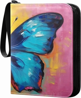 Kigai Trading Card Binder with 50 Sleeves, 400 Pockets PU Zipper Card Collection Binder 4-Pocket Portable Card Folder for Sports Cards, Game Cards (Oil Painting Butterfly)