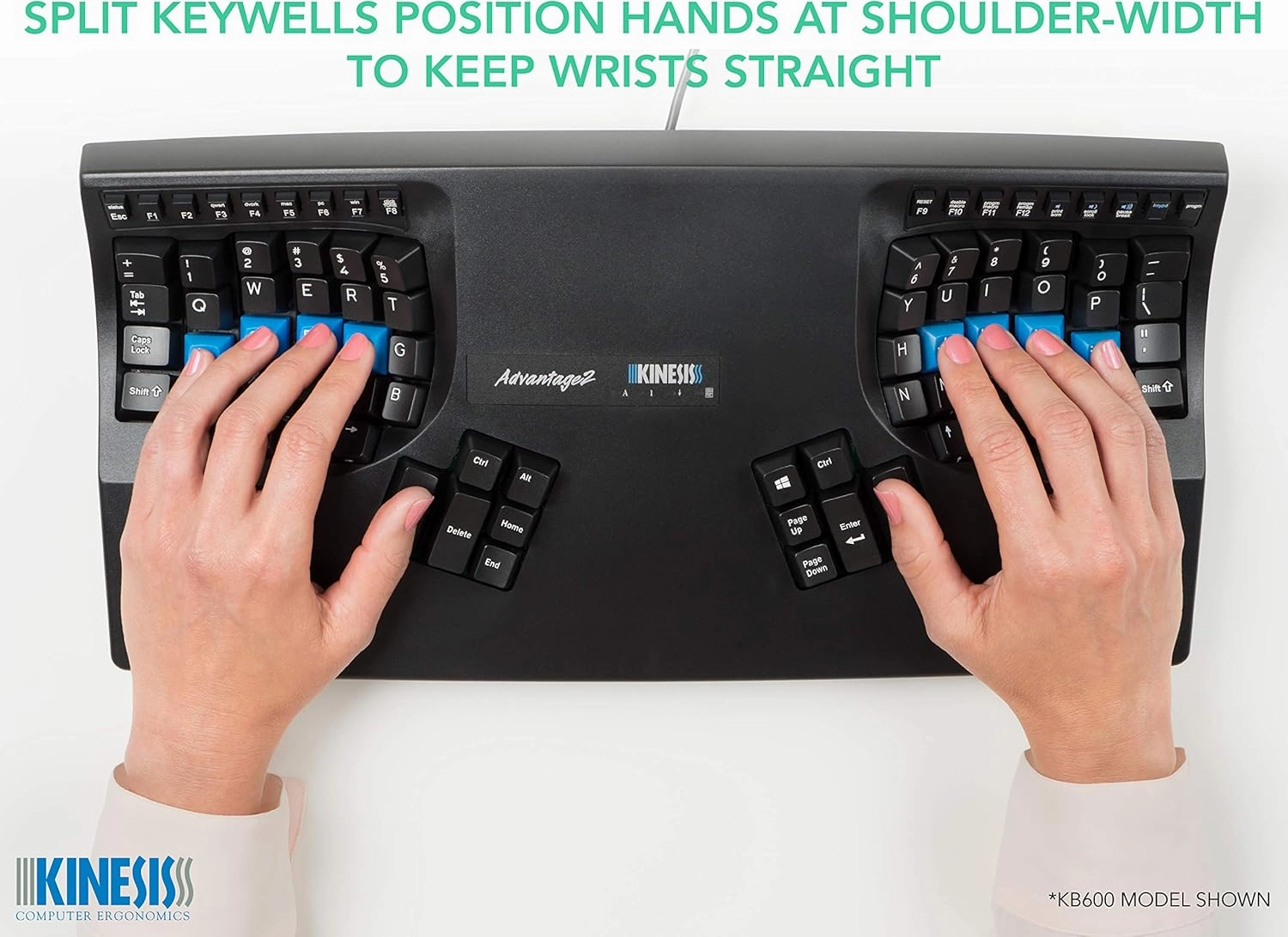 Kinesis Advantage2 Ergonomic Keyboard (KB600), Black top case, Cherry MX Brown Switches, QWERTY keycaps