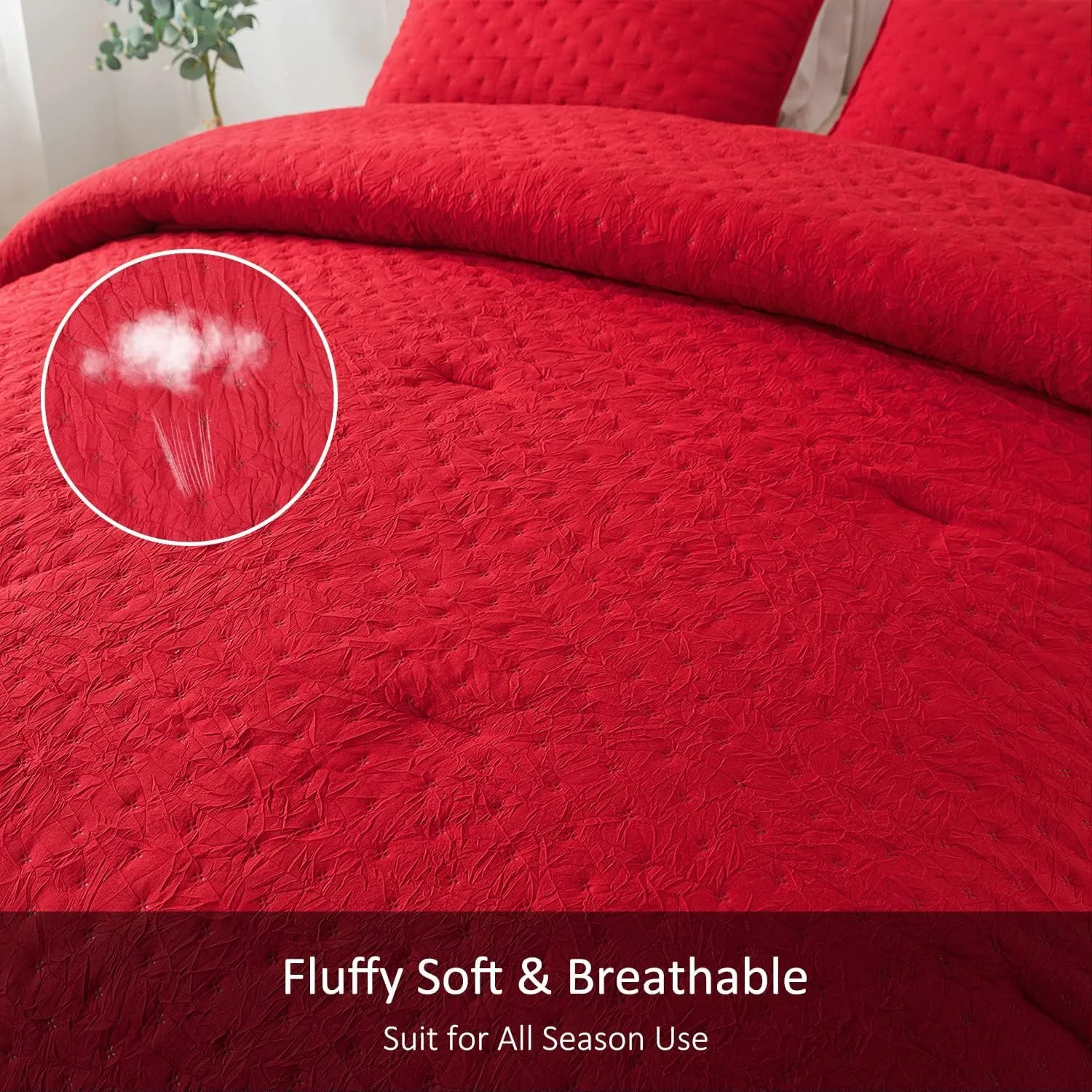 King Size Bed in Bed 90""x 104"", 3-Piece King Comforter Set with 2 Pillowcases - 480GSM Creased Texture Embossed Quilted Design Farmhouse Comforter Set for All Season, Burgundy