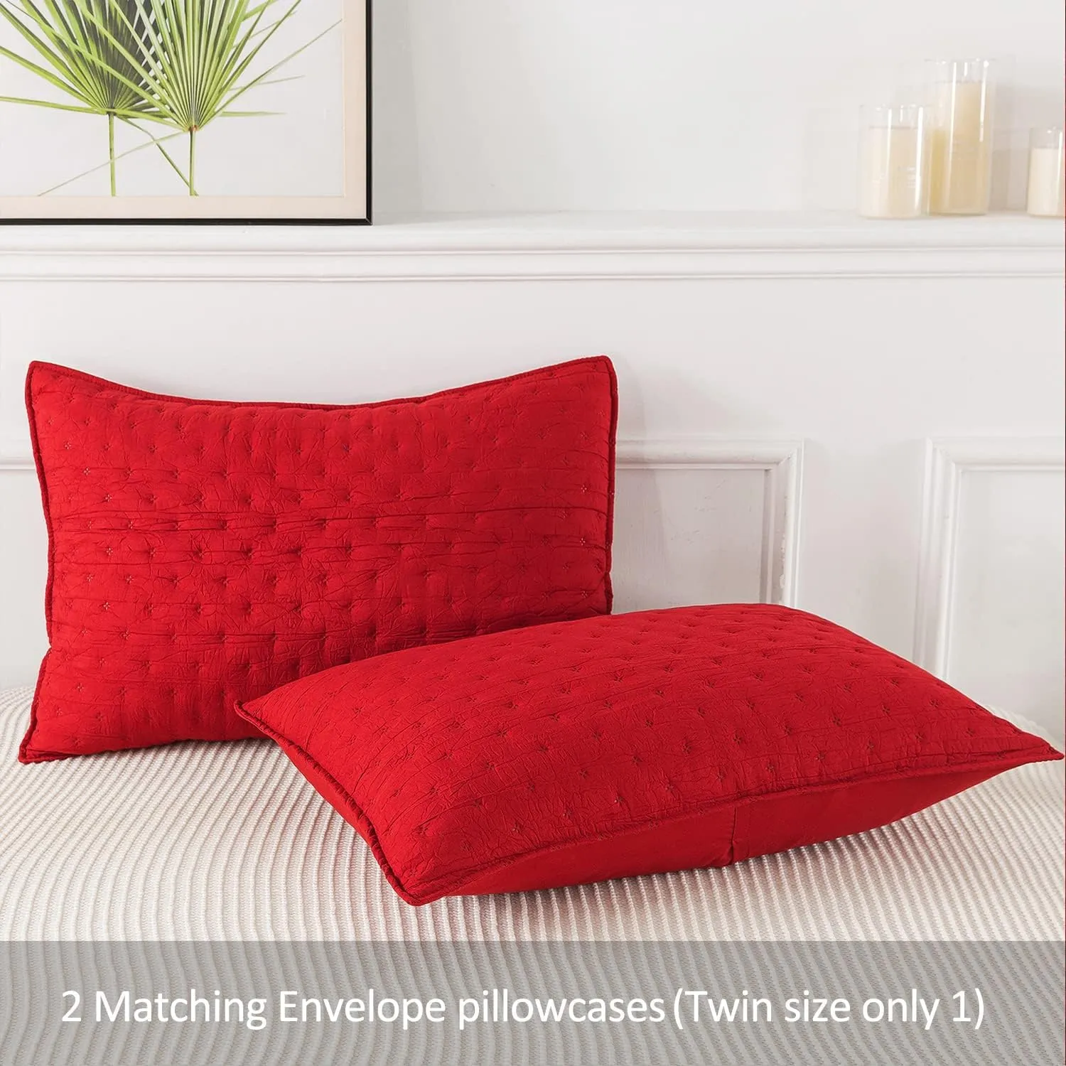 King Size Bed in Bed 90""x 104"", 3-Piece King Comforter Set with 2 Pillowcases - 480GSM Creased Texture Embossed Quilted Design Farmhouse Comforter Set for All Season, Burgundy