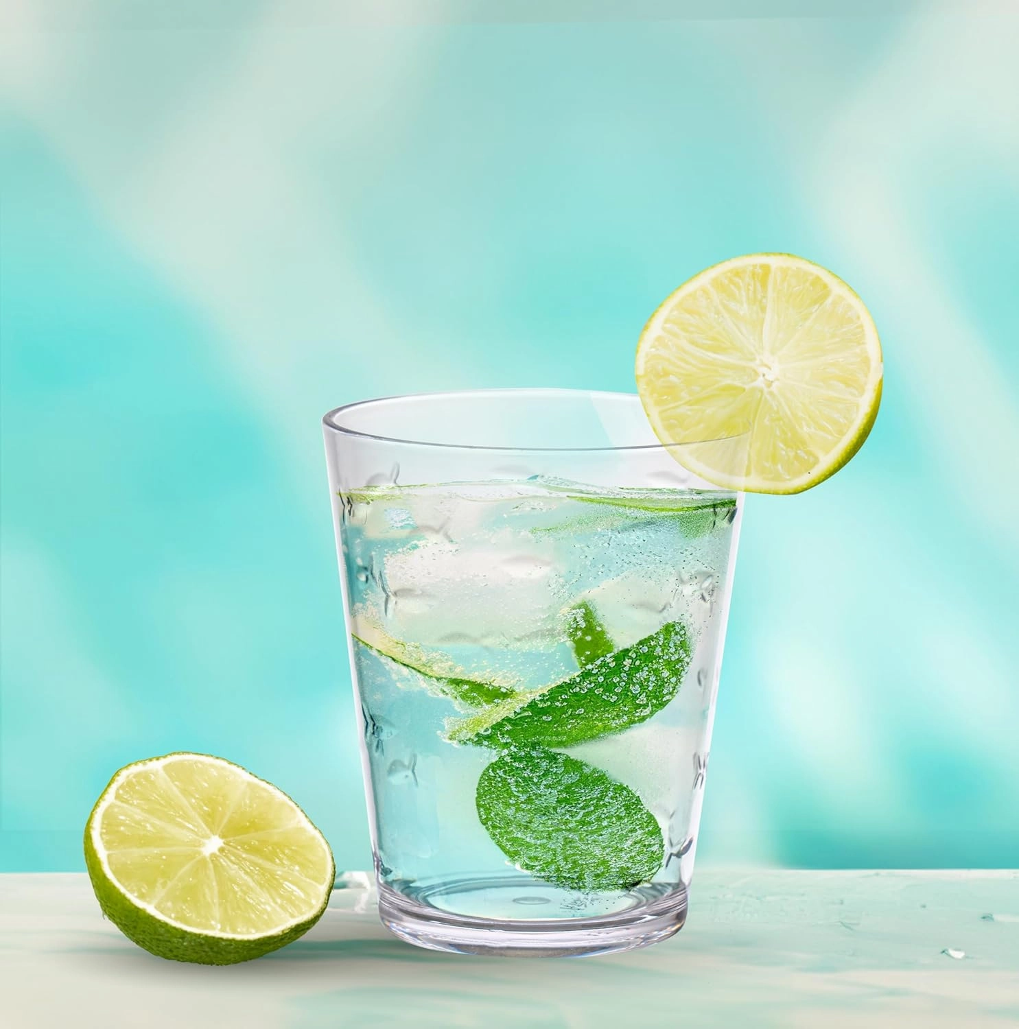 KLIFA- CHARLESTON- 16.5 & 19 oz, Set of 8, School of Fish Acrylic Drinking Glasses, BPA-Free, Stackable Plastic Drinkware, Dishwasher Safe Cups, Clear