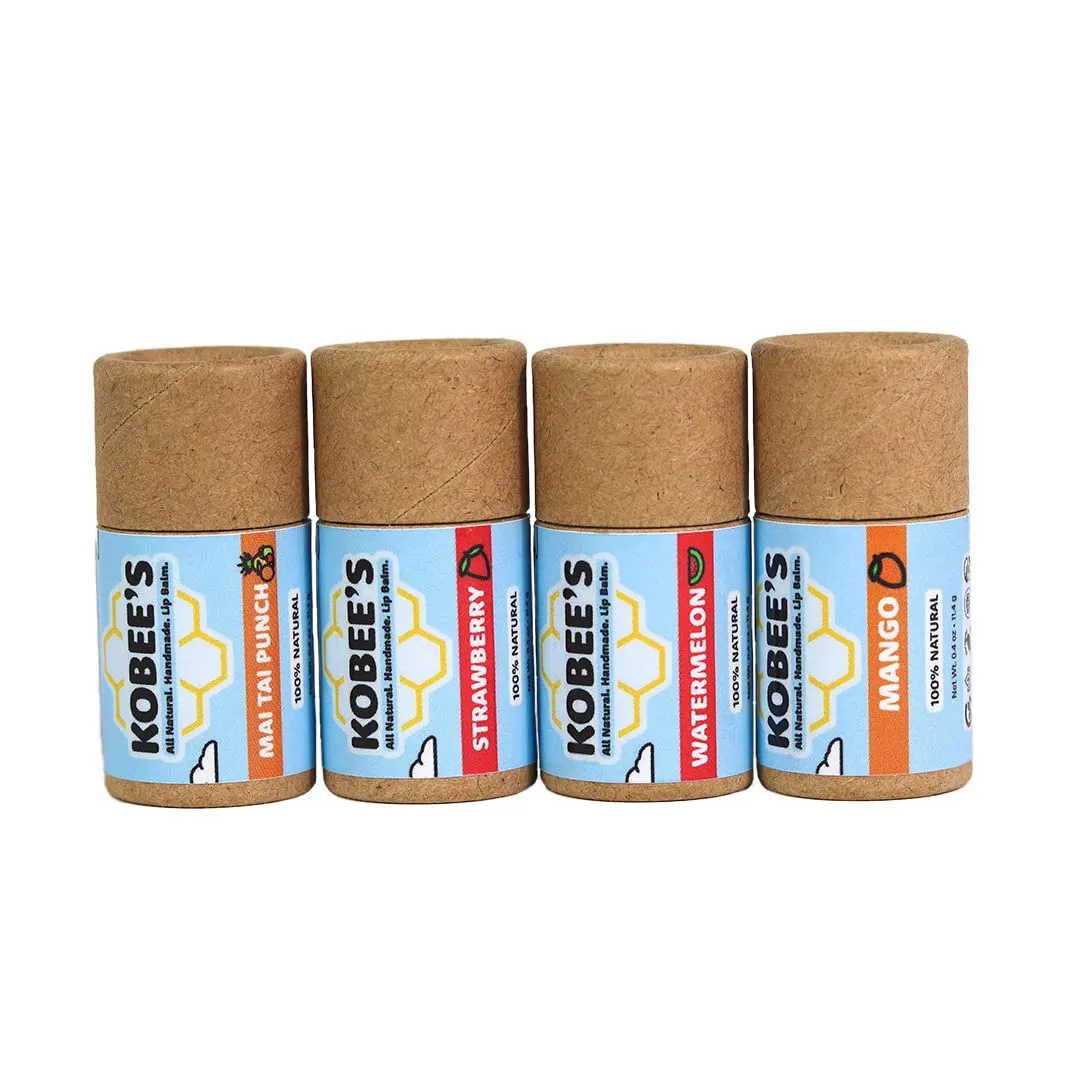 Kobeesco Fruit Flavors 4 pack, Lip Balm, Lip Moisturizer, Lip Cure, Lip Balm, Chapstick
