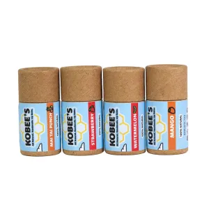 Kobeesco Fruit Flavors 4 pack, Lip Balm, Lip Moisturizer, Lip Cure, Lip Balm, Chapstick