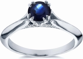Kobelli Blue Sapphire and Diamond Engagement Ring 1/2 CTW in 14k White Gold