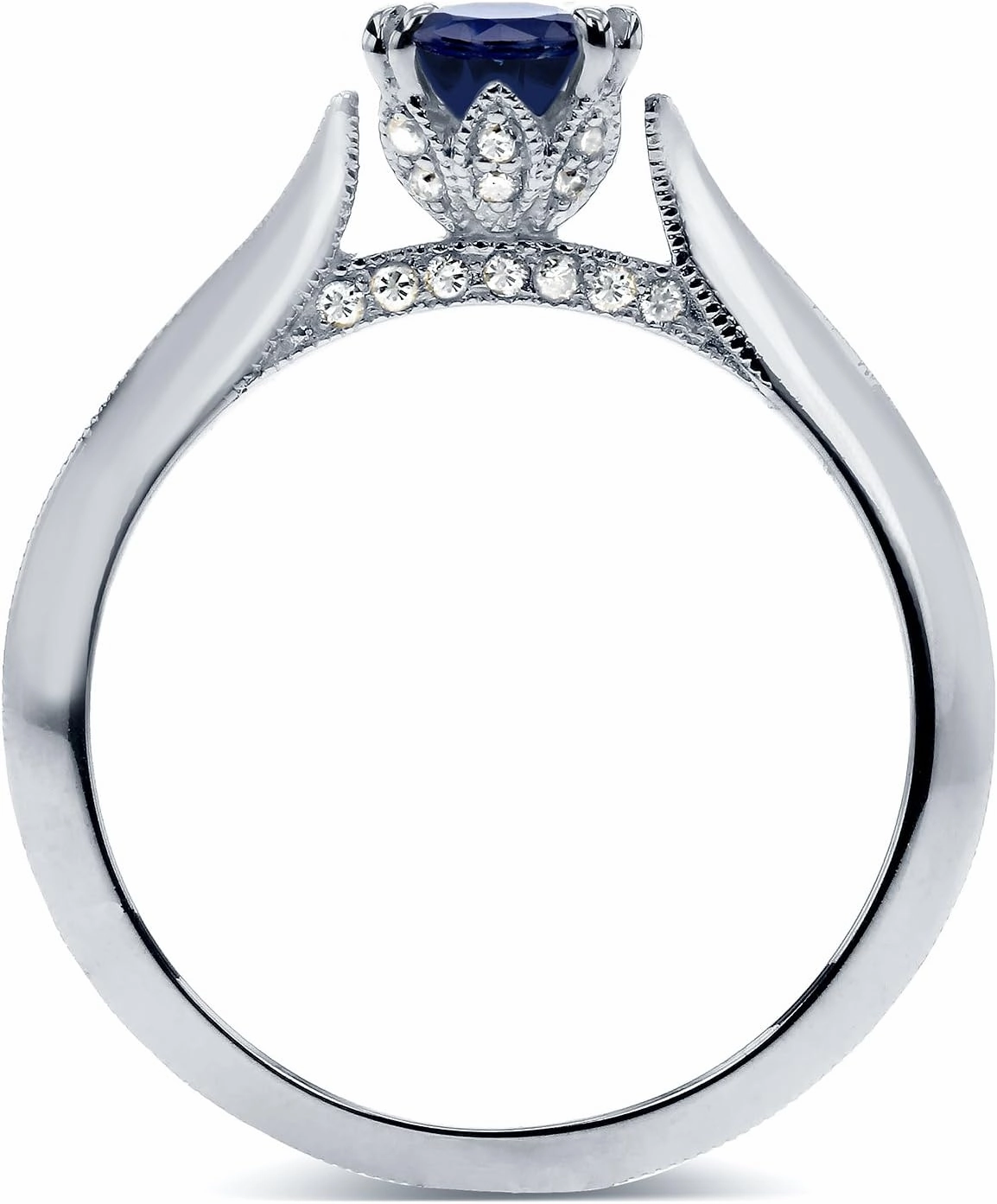 Kobelli Blue Sapphire and Diamond Engagement Ring 1/2 CTW in 14k White Gold