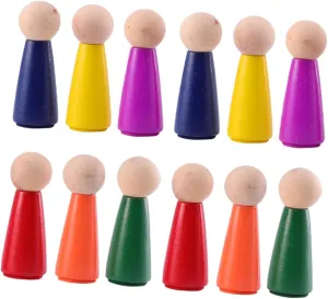 KONTONTY 12pcs Peg Dolls Puppet Toys for Boys and Projects Unfinished Natural Wood Figures for Art Drawing and Coordination Skills Development