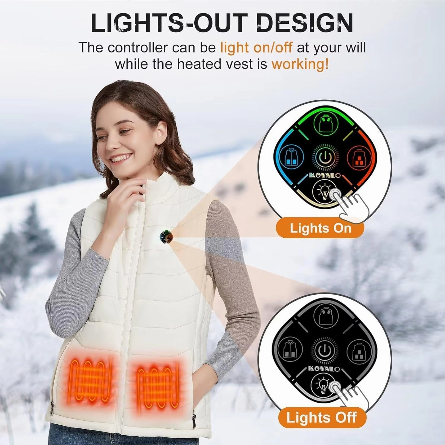 KOVNLO Womens Heated Vest, 4 in 1 Smart Controller, Lights-out Design, Lightweight Heating Vest (Battery Pack Not Included)