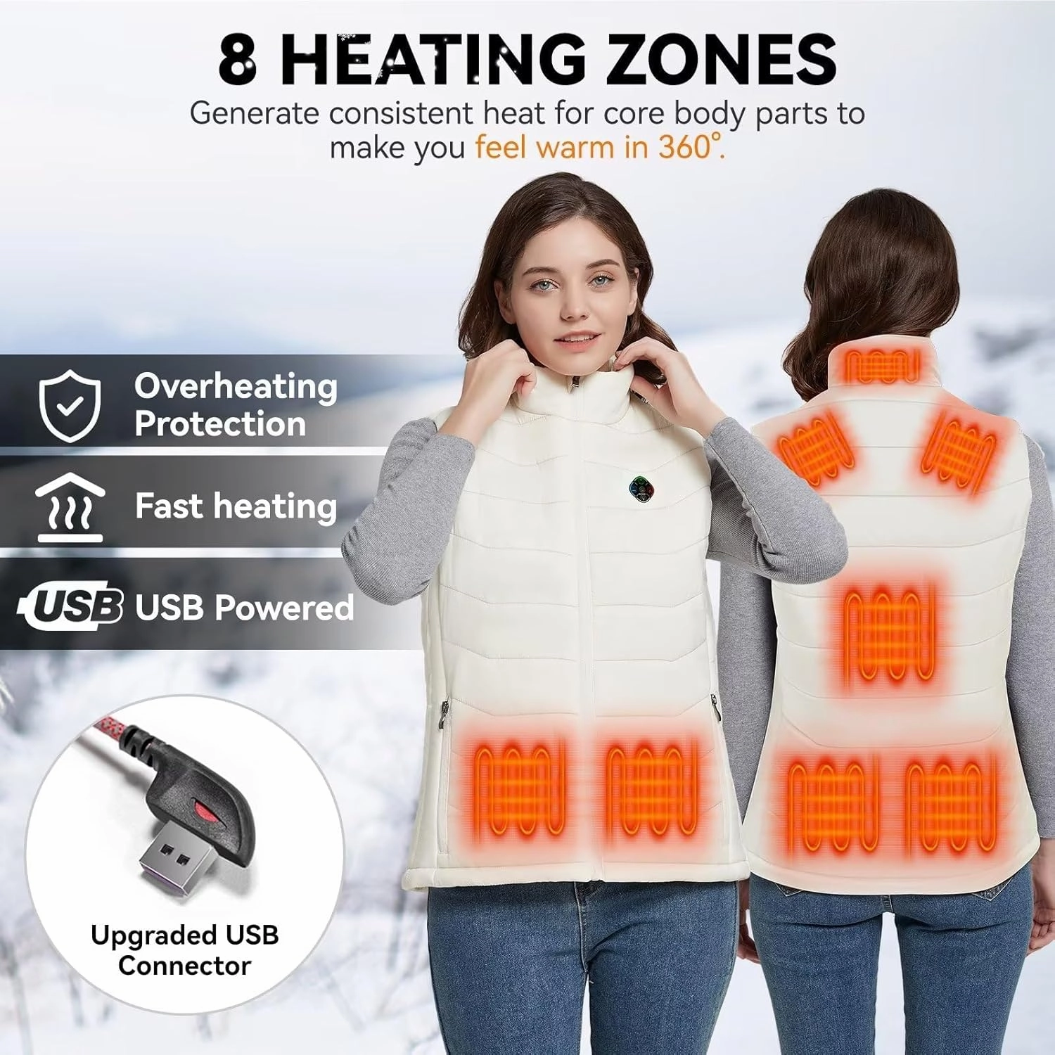 KOVNLO Womens Heated Vest, 4 in 1 Smart Controller, Lights-out Design, Lightweight Heating Vest (Battery Pack Not Included)