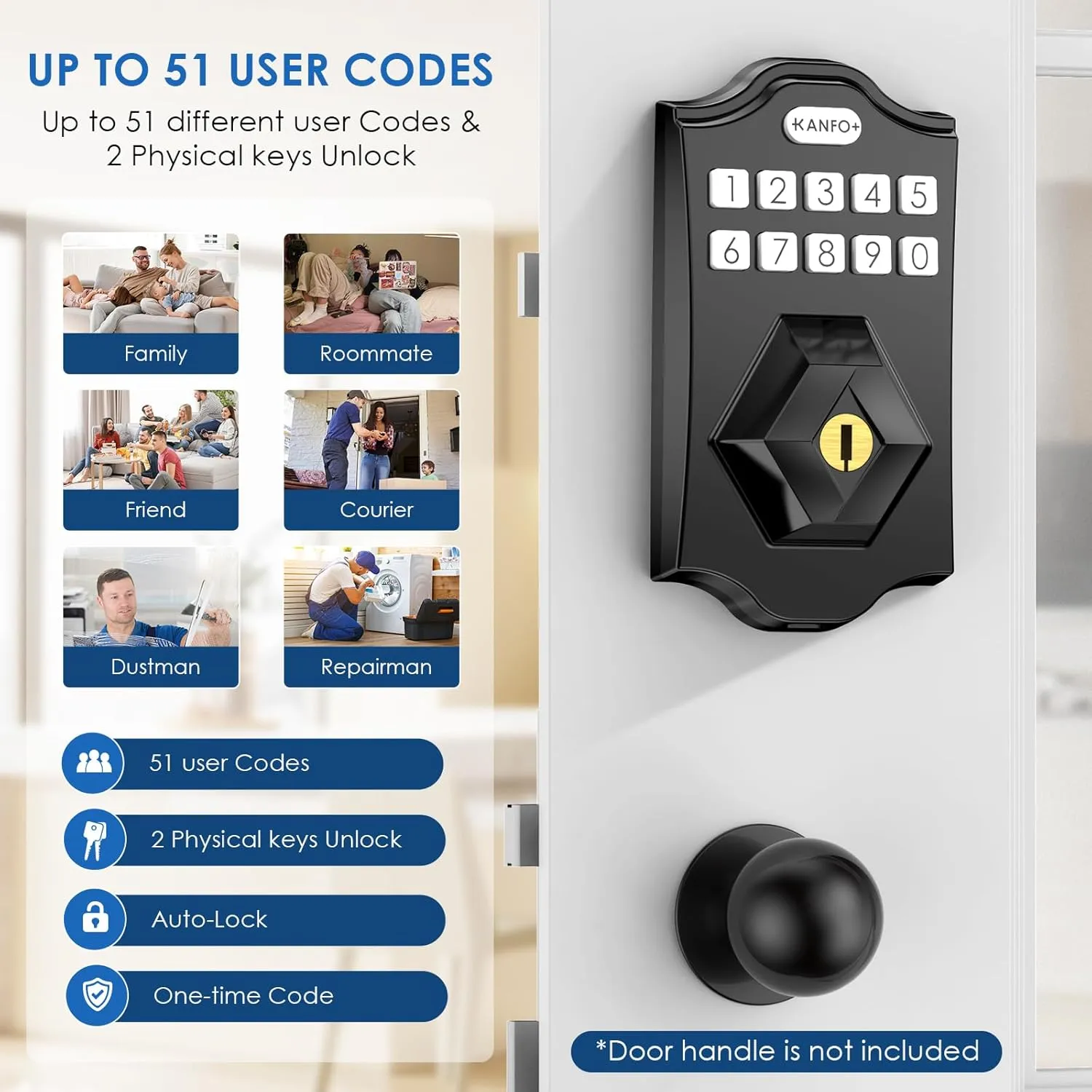 KS3 Keyless Entry Door Lock Deadbolt with Keypad,Smart Locks for Front Door with 2 Keys,Electronic Deadbolt,Auto Lock,Easy Installation,Matte Black