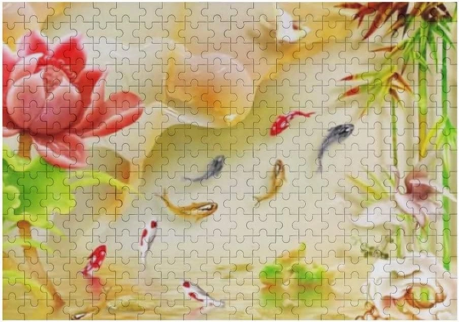 Kuizee Jigsaw Puzzle 1000 Pieces Puzzle for Adults Nine Fishes with Scenery Pear School Kids Teens Educational Intellectual Decompressing Funny Family Games 29.5X19.7 Inch
