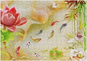 Kuizee Jigsaw Puzzle 1000 Pieces Puzzle for Adults Nine Fishes with Scenery Pear School Kids Teens Educational Intellectual Decompressing Funny Family Games 29.5X19.7 Inch