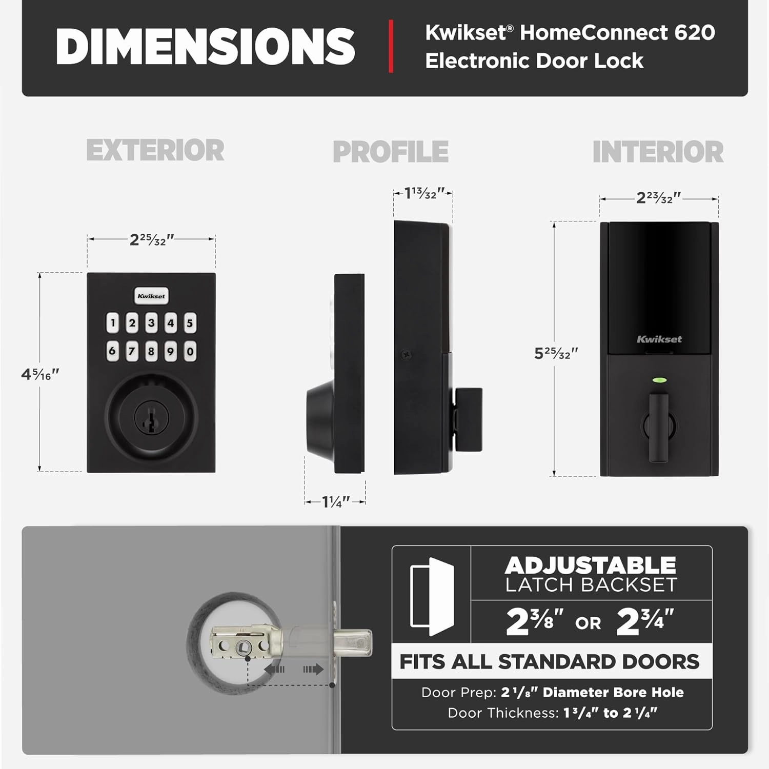 Kwikset HomeConnect 620 Z-Wave Long Range Enabled Keypad Smart Lock with Convenient Keyless Entry, Customizable User Codes, S2 Security and SmartStart Provisioning Matte Black Contemporary