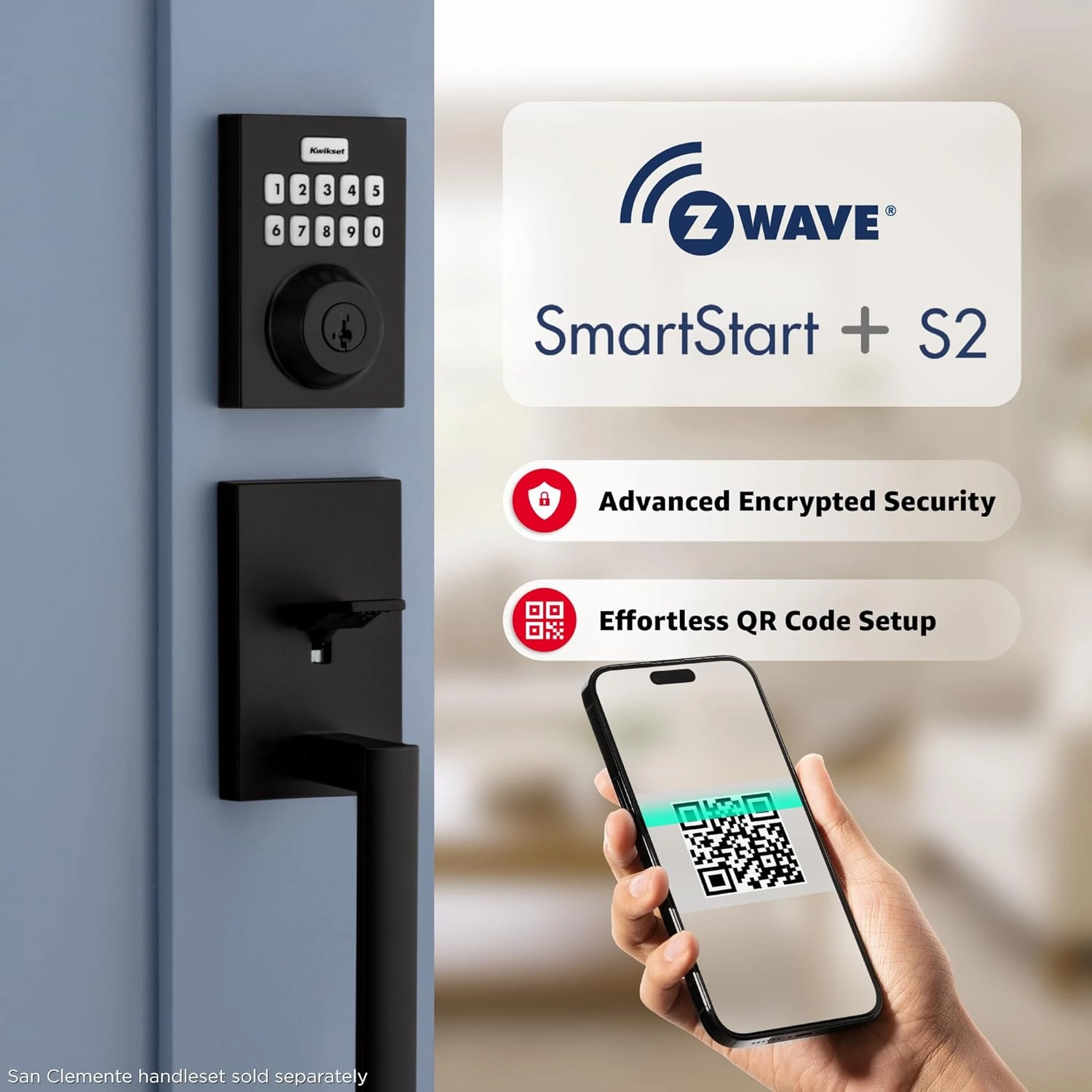 Kwikset HomeConnect 620 Z-Wave Long Range Enabled Keypad Smart Lock with Convenient Keyless Entry, Customizable User Codes, S2 Security and SmartStart Provisioning Matte Black Contemporary