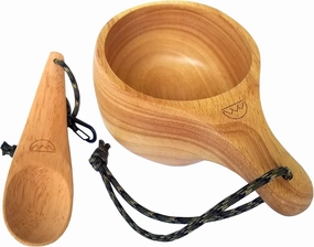 Kyrre Nordic Kuksa - Large Hand Carved Sd Camp Mug & Spoon Set - A Great Addition to Your Family Camping Cooking Gear - 12.5 oz/350 ml