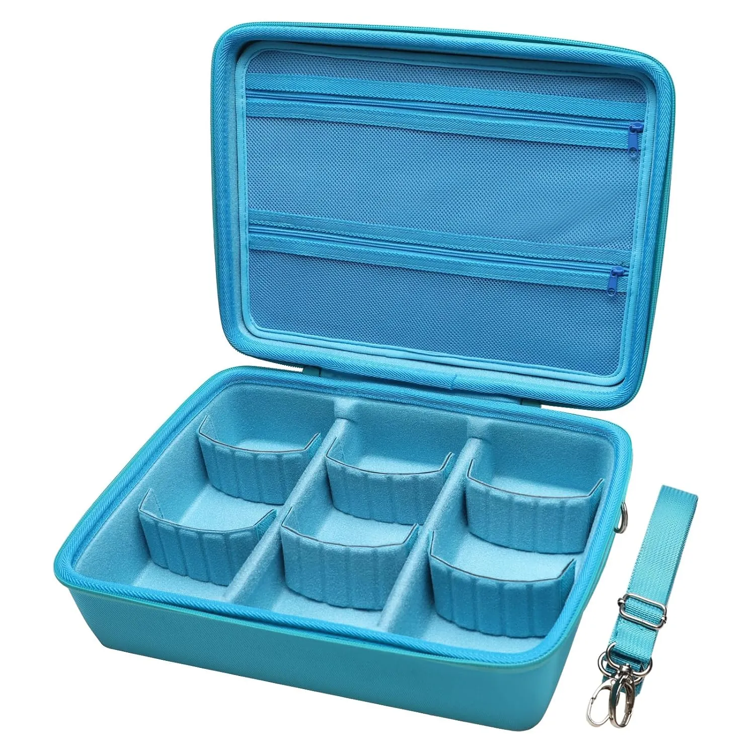 L LTGEM Card Game Case Compatible with Cards Against Humanity/Magic the Gathering/UNO/Pokemen/Baseball/Football Cards 3000 , Trading Card Storage Box with 6 Dividers and Shoulder Strap, Sky Blue