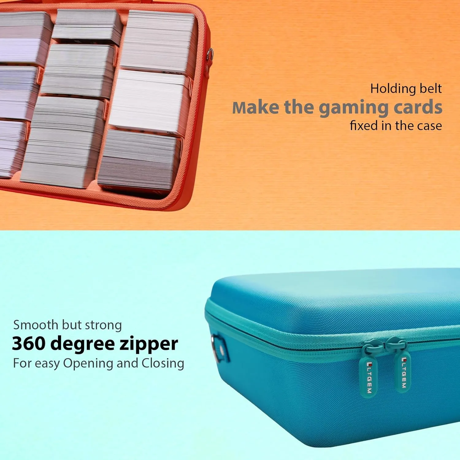 L LTGEM Card Game Case Compatible with Cards Against Humanity/Magic the Gathering/UNO/Pokemen/Baseball/Football Cards 3000 , Trading Card Storage Box with 6 Dividers and Shoulder Strap, Sky Blue