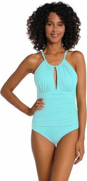 La Blanca Women's One Piece Swimsuit High Neck Keyhole Island Goddess