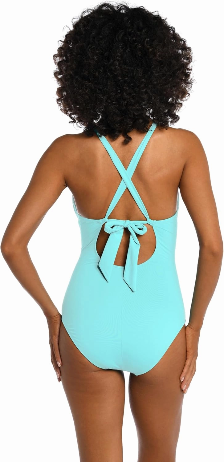 La Blanca Women's One Piece Swimsuit High Neck Keyhole Island Goddess