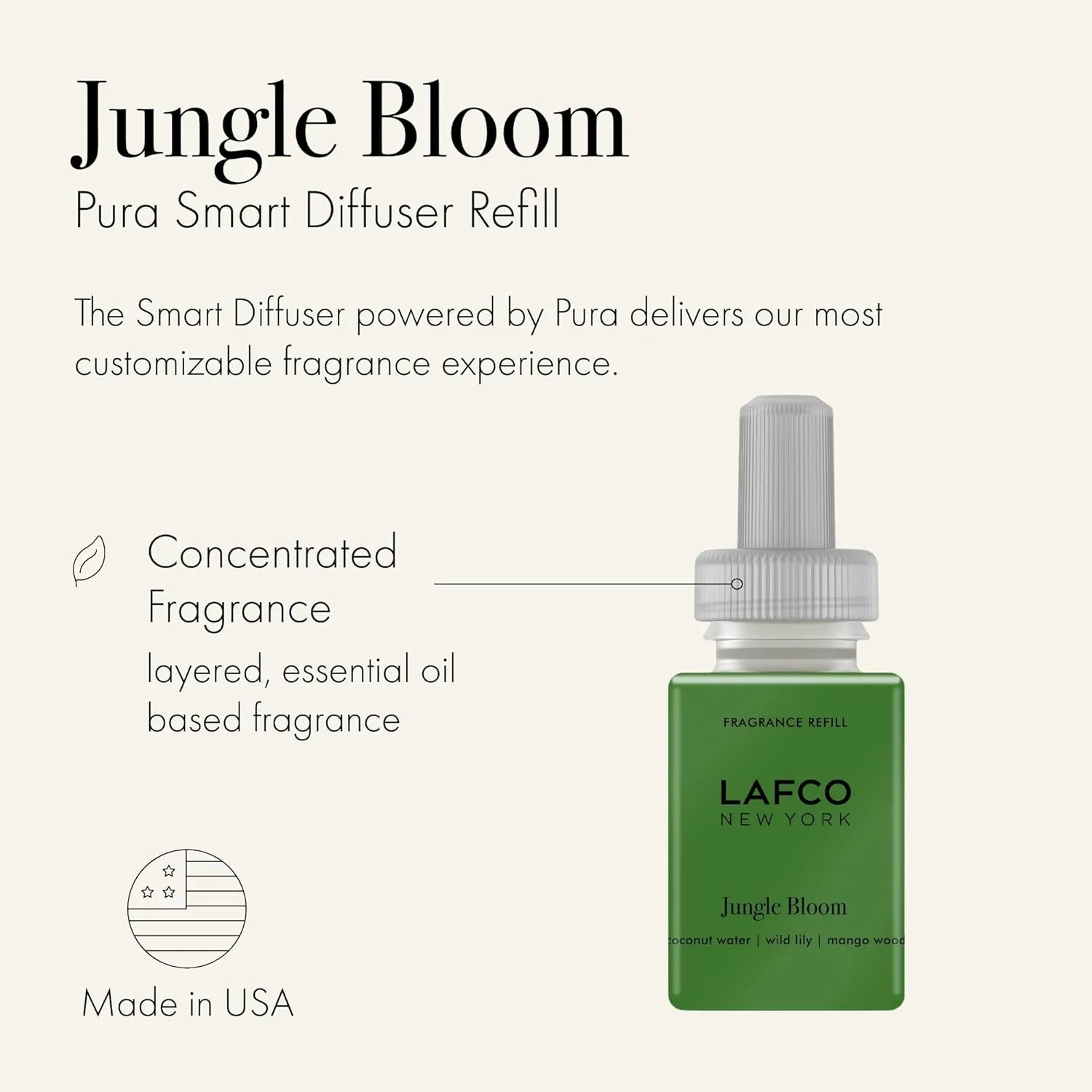 LAFCO New York Pura Smart Device Refill, Jungle Bloom - Vial Delivers Up to 2 Weeks of Fragrance Life - Made in the USA