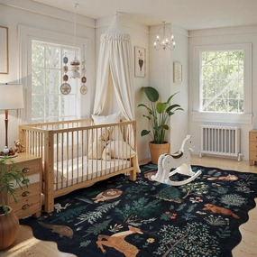 Lahome Jungle 5x7 Playroom Rug,Black Rugs for Bedroom, Animal Print Cute Rug Machine Washable Non-Slip Ultra-Thin Scalloped Rugs, Stain Resistant Carpet for Kid Nursery Living Room Office Home