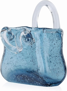 LAMPPE Glass Bag Vase for Flowers, with Handles Bubble Bag Vase Unique Glass Decor, Unique for Centerpieces,Table Decorations,Wedding Decor,Home,Style2-Blue