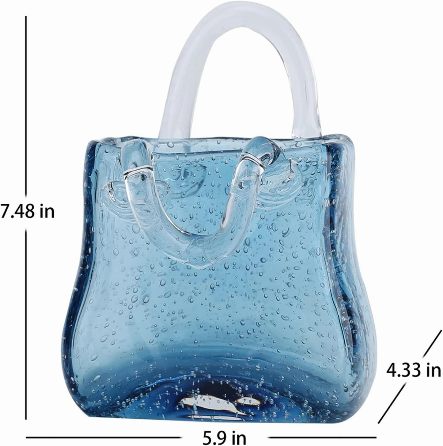 LAMPPE Glass Bag Vase for Flowers, with Handles Bubble Bag Vase Unique Glass Decor, Unique for Centerpieces,Table Decorations,Wedding Decor,Home,Style2-Blue