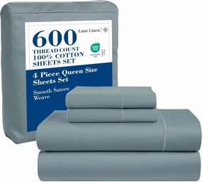 LANE LINEN 600 TC 100% Cotton Queen Sheets, Deep Pocket Comfy & Cooling Sateen Weave, Fully Elasticized Hotel Style Thick Sheet, Mercerized 4 Pc Queen Size Bedding Set, Ultra Soft - Blue Sheet Set
