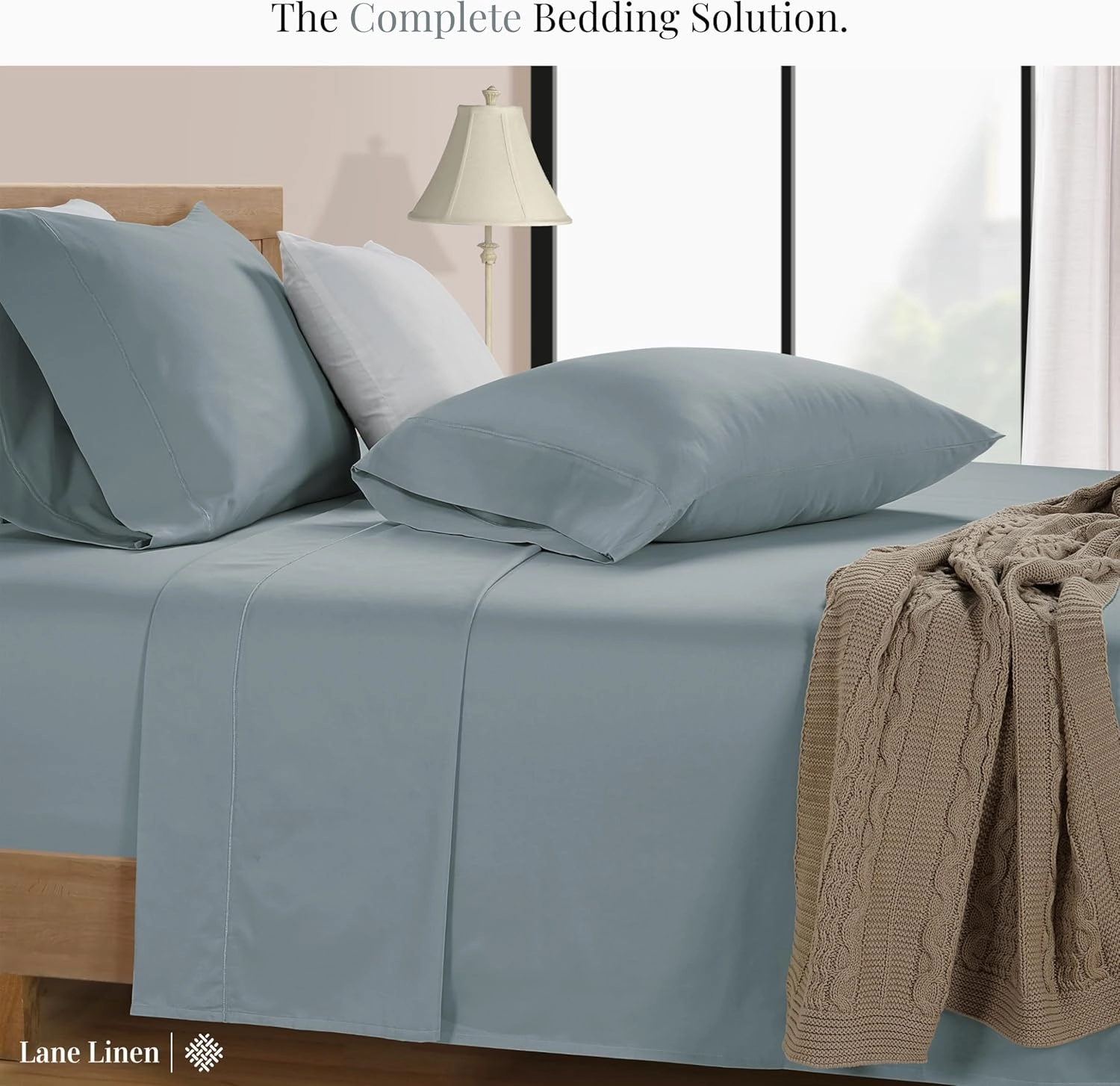 LANE LINEN 600 TC 100% Cotton Queen Sheets, Deep Pocket Comfy & Cooling Sateen Weave, Fully Elasticized Hotel Style Thick Sheet, Mercerized 4 Pc Queen Size Bedding Set, Ultra Soft - Blue Sheet Set