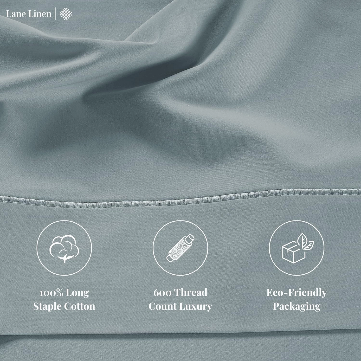 LANE LINEN 600 TC 100% Cotton Queen Sheets, Deep Pocket Comfy & Cooling Sateen Weave, Fully Elasticized Hotel Style Thick Sheet, Mercerized 4 Pc Queen Size Bedding Set, Ultra Soft - Blue Sheet Set