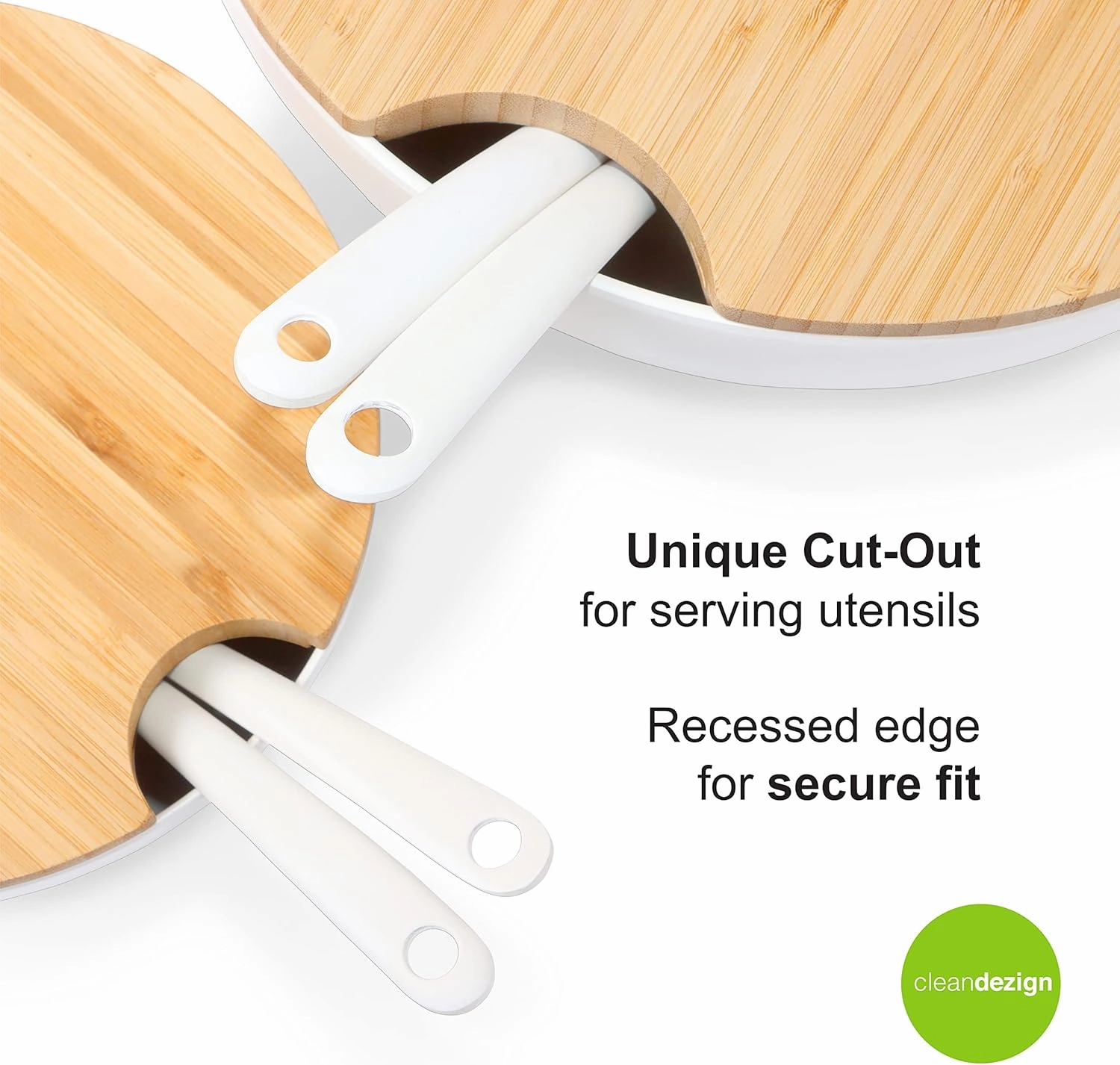 Large Salad and Serving Bowl with Bamboo Wood Lid and Servers 8pc Set - 11.5" and 8" Bamboo Fiber Pasta Bowls and Utensils with Wooden Cutting Board Tops (Natural White)