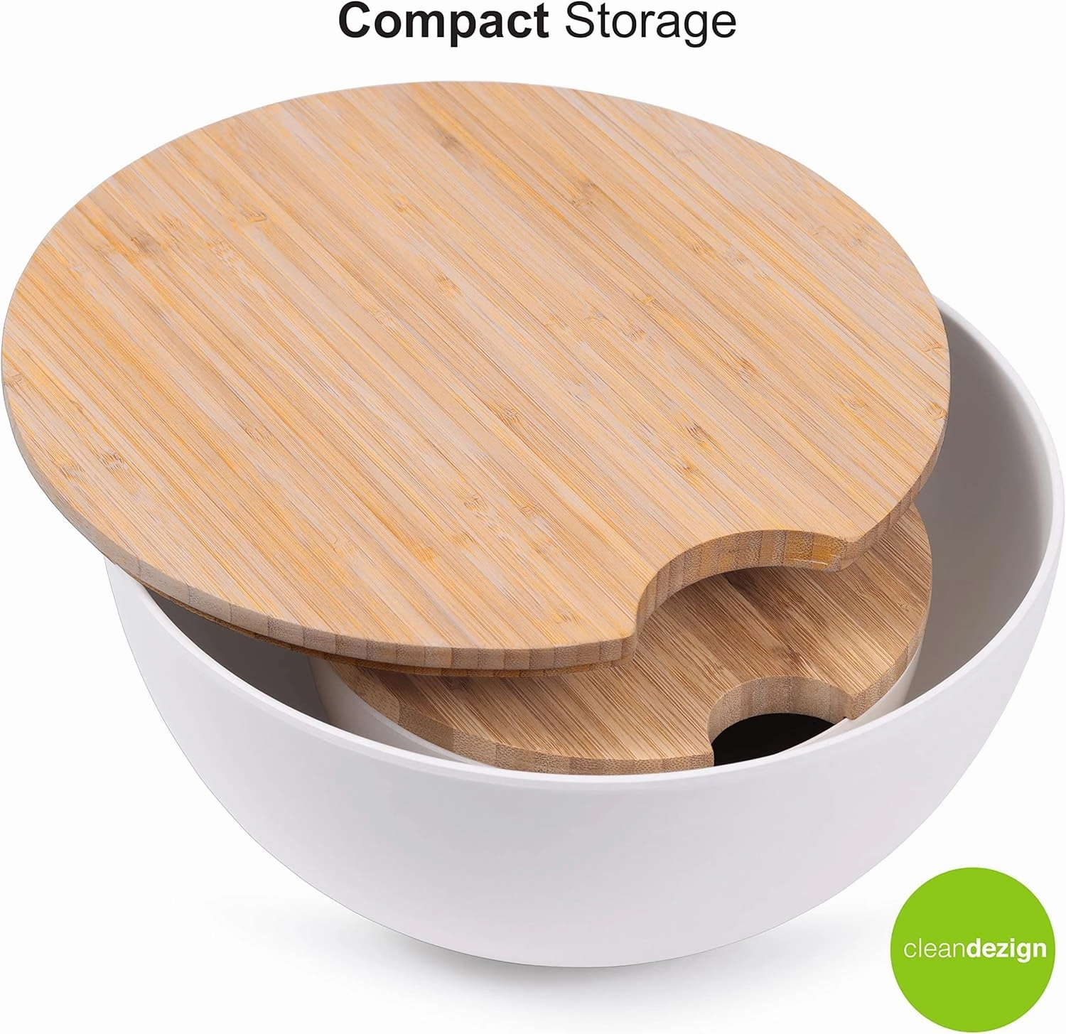 Large Salad and Serving Bowl with Bamboo Wood Lid and Servers 8pc Set - 11.5" and 8" Bamboo Fiber Pasta Bowls and Utensils with Wooden Cutting Board Tops (Natural White)