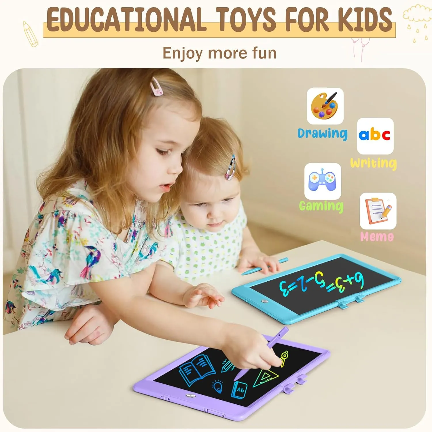 LCD Writing Tablet, 2Pack Reusable Drawing Pad for Kids, Colorful Doodle Board Kids Drawing Tablet, Educational Toddler Girl Toys, Birthday Gift Ideas for 3 4 5 6 7 8 Year Old Kids