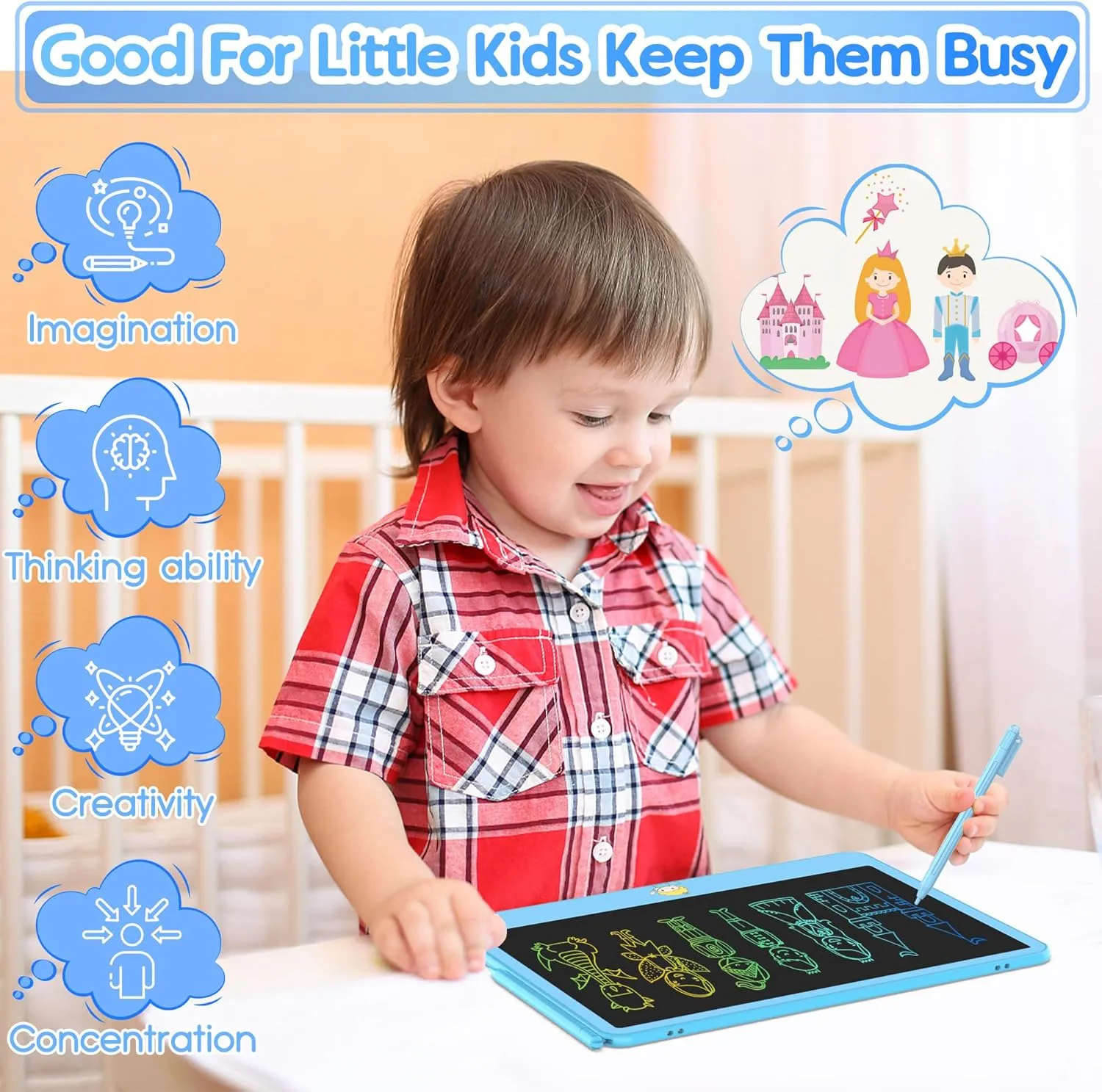 LCD Writing Tablet for Kids 12 Inch, Toys for Boys Girls Drawing Pad for 3 4 5 6 7 Year Old Kids Toys, Toddler Erasable Doodle Board Travel Essentials, Children’s Day Gift for Kids - Blue