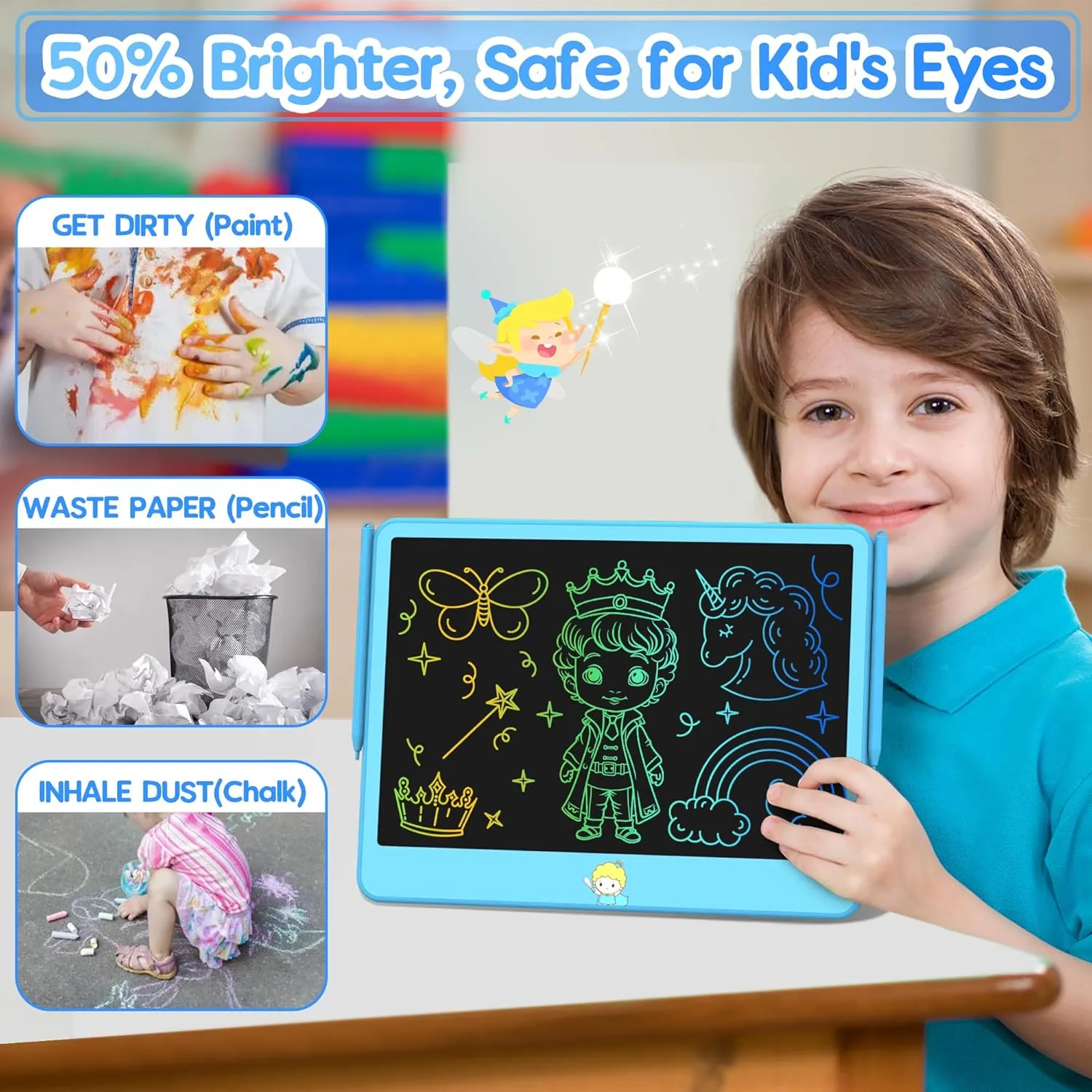LCD Writing Tablet for Kids 12 Inch, Toys for Boys Girls Drawing Pad for 3 4 5 6 7 Year Old Kids Toys, Toddler Erasable Doodle Board Travel Essentials, Children’s Day Gift for Kids - Blue