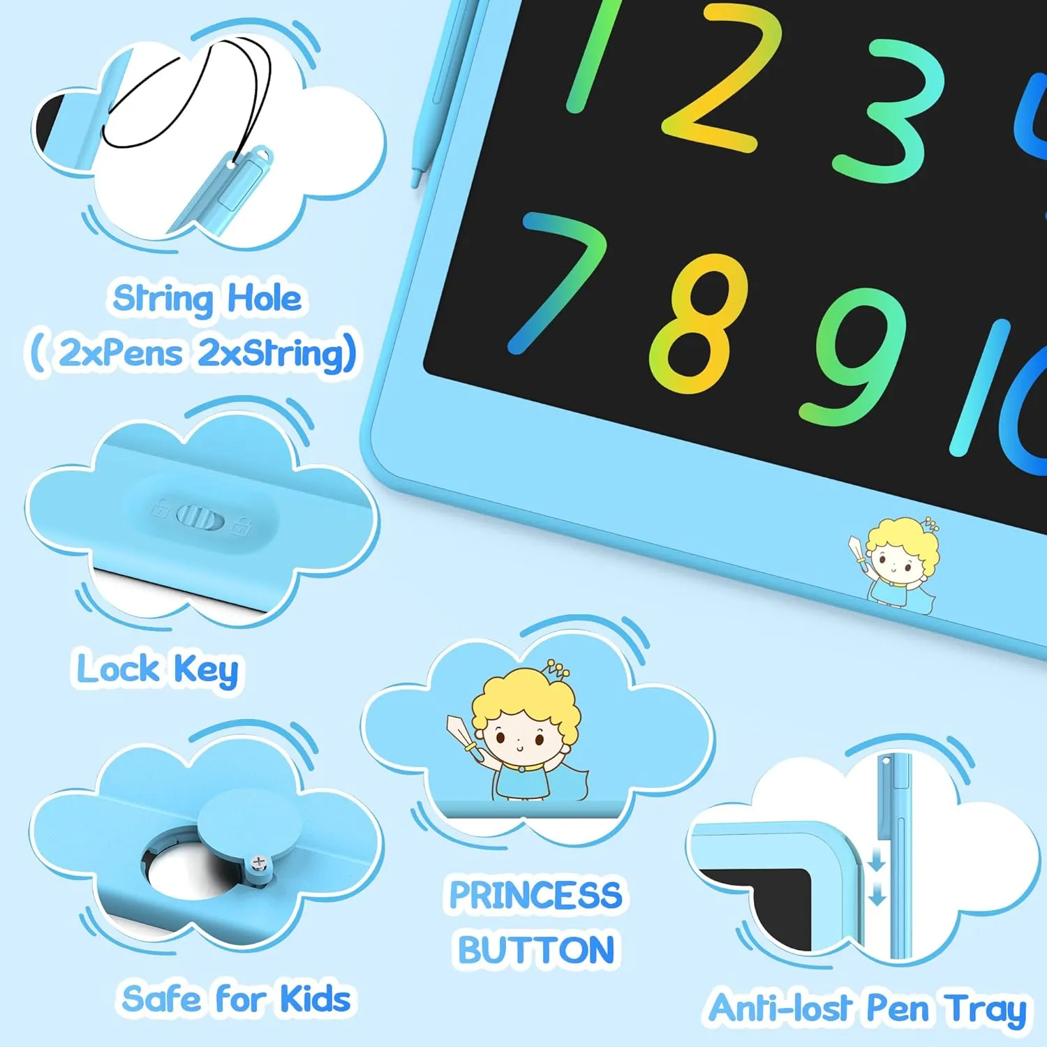 LCD Writing Tablet for Kids 12 Inch, Toys for Boys Girls Drawing Pad for 3 4 5 6 7 Year Old Kids Toys, Toddler Erasable Doodle Board Travel Essentials, Children’s Day Gift for Kids - Blue