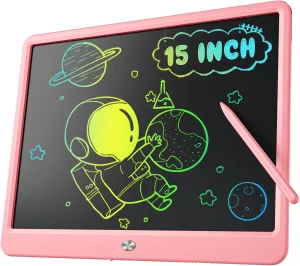 LCD Writing Tablet for Kids, 15 Inch Large Screen Doodle Board Toddler Toys, Drawing Writing Board Tablet, Office Message Notes Board Birthday Gift for 3-12  Year Old Girls Boys Toys, Pink