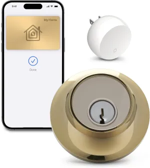 Level Lock  WiFi Deadbolt Smart Lock - World's Smallest Smart Lock Plus Apple Home Key - Lock/Unlock Anywhere - Level App for iOS & Android - Works with Apple Home, Alexa, GoogleHome (Polished Brass)