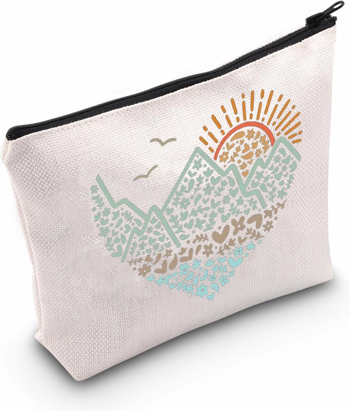 LEVLO Adventure Awaits Gift Wanderlust Explore More Makeup Bag Nature Camp Love Cosmetic Bag for Women BFF (Mountains Heart)