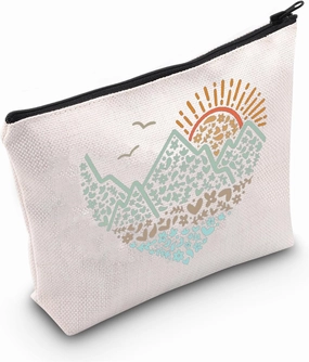 LEVLO Adventure Awaits Gift Wanderlust Explore More Makeup Bag Nature Camp Love Cosmetic Bag for Women BFF (Mountains Heart)