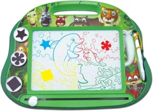 LEXiBOOK, Multicolor Magic Magnetic Animals Drawing Board, Artistic Creative Toy for Girls and Boys, Stylus Pen and Stamps, Green, CRANX550