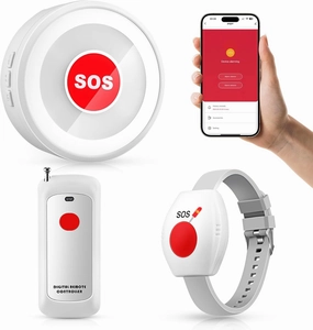 Life Alert Systems for Seniors No Monthly Fee Wi-Fi APP Control Elderly Alarm Call Button Caregiver Pager Panic Alarm (Only Supports 2.4GHz Wi-Fi) (S2 Call Buttons 1Receiver01)
