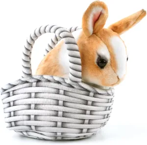 Lifelike Plush Pet Bunny Basket Set Realistic Rabbit Stuffed Animal with a Suitable Fabric Pet Bag Cute and Funny Gift for Ester Present or Stuff Collection 7 Inches (Yellow)