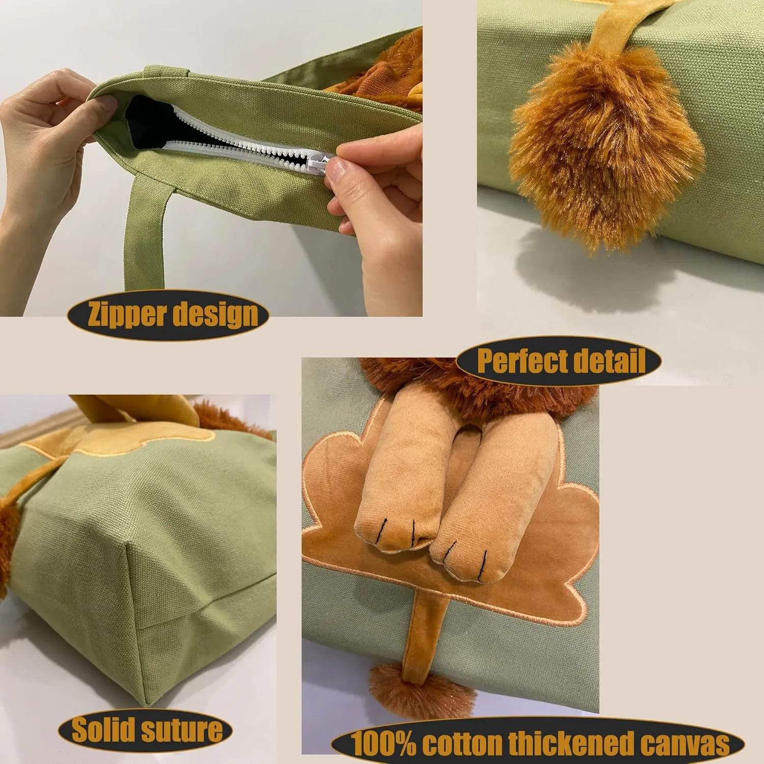 Lion-Shaped Show Head Pet Canvas Shaped Shoulder Bag，Pet Out Bag, Outcrop, Pet Out Shoulder Bag. (Light Green-Large)