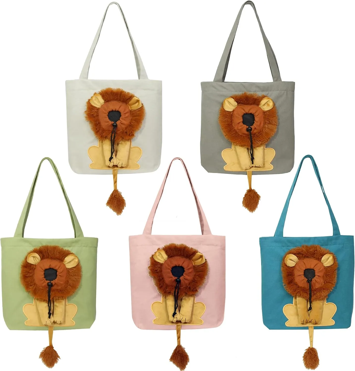 Lion-Shaped Show Head Pet Canvas Shaped Shoulder Bag，Pet Out Bag, Outcrop, Pet Out Shoulder Bag. (Light Green-Large)