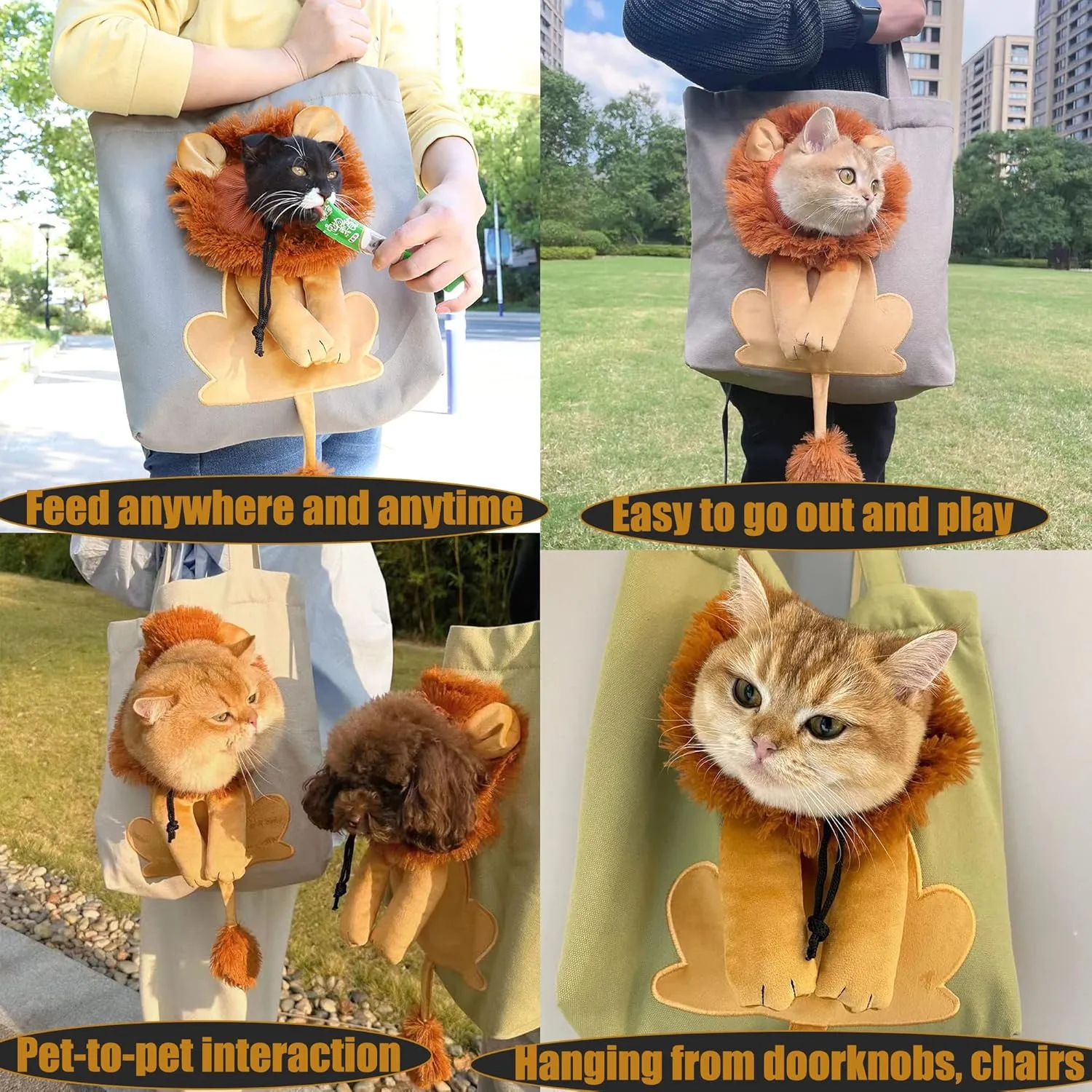 Lion-Shaped Show Head Pet Canvas Shaped Shoulder Bag，Pet Out Bag, Outcrop, Pet Out Shoulder Bag. (Light Green-Large)