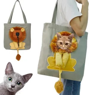Lion-Shaped Show Head Pet Canvas Shoulder Bag, Outcrop, Shoulder Bag (Dark Grey-Large)