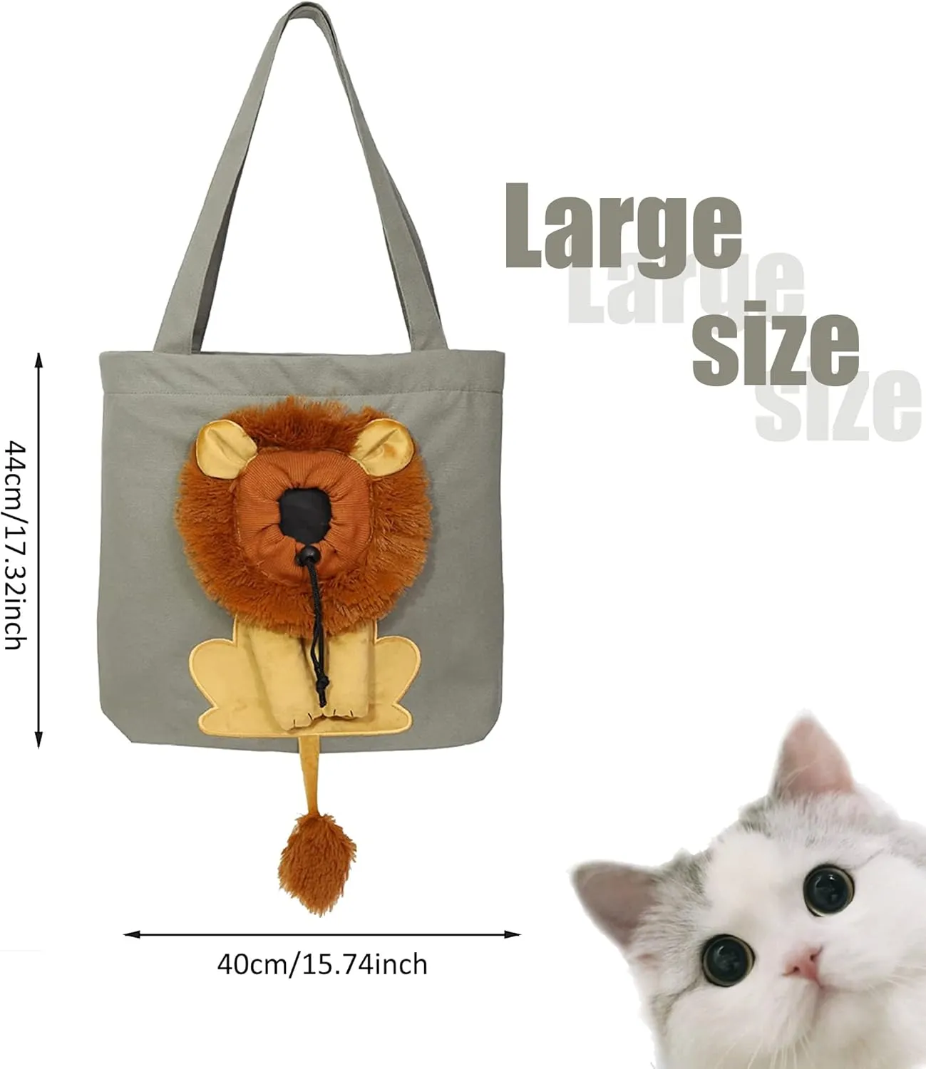 Lion-Shaped Show Head Pet Canvas Shoulder Bag, Outcrop, Shoulder Bag (Dark Grey-Large)