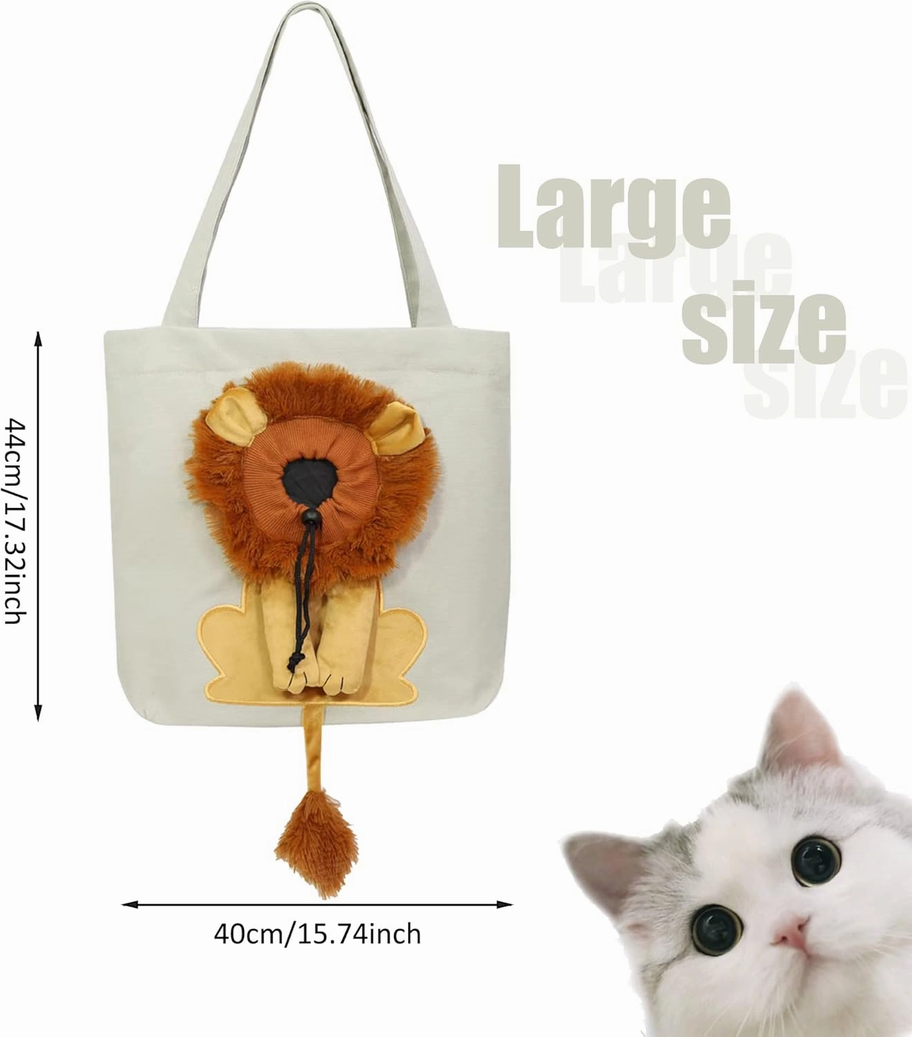 Lion-Shaped Show Head Pet Canvas Shaped Shoulder Bag，Pet Out Bag, Outcrop, Pet Out Shoulder Bag. (Light Grey-Large)